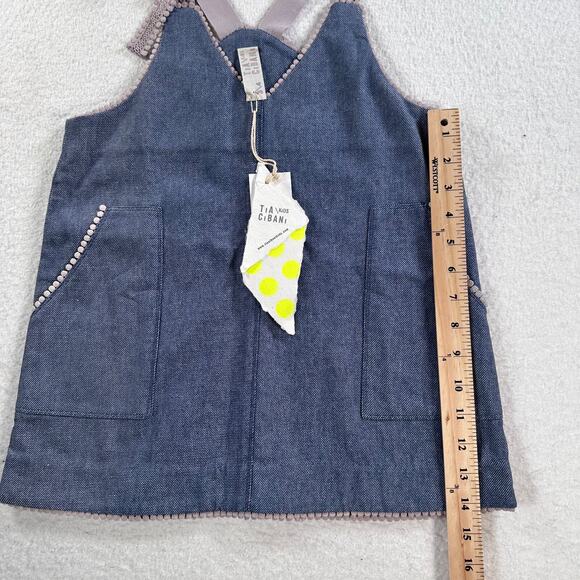 Tia Cibani Kids Apron Shift Dress Girls 3/4 Year Old Blue Denim Lace Bow New - Picture 8 of 10